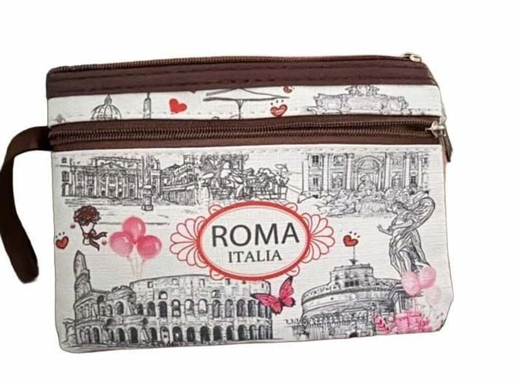 Roma Italia Souvenir Wristlet Bag With Brown Trim